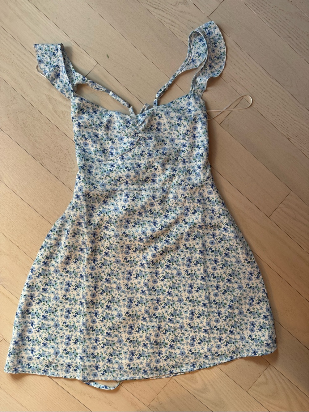 Hello Molly Blue Floral Mini Dress with Ruffled Straps